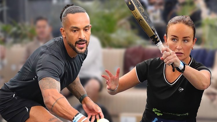 Theo Walcott and Aimee Gibson in action at the Pro-Am Padel Tour