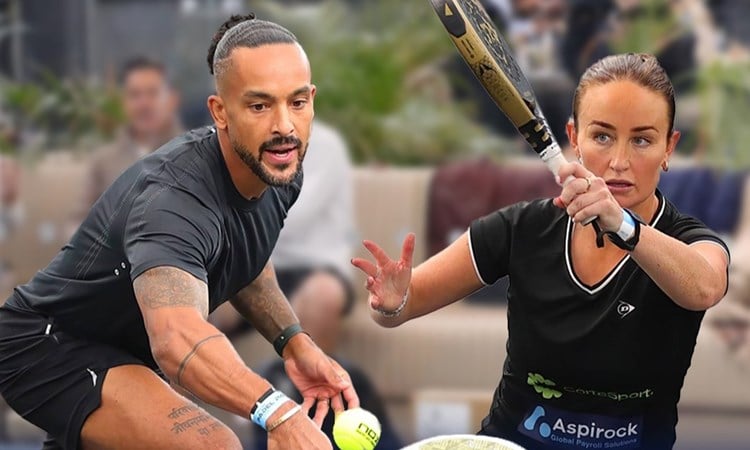 Theo Walcott and Aimee Gibson in action at the Pro-Am Padel Tour
