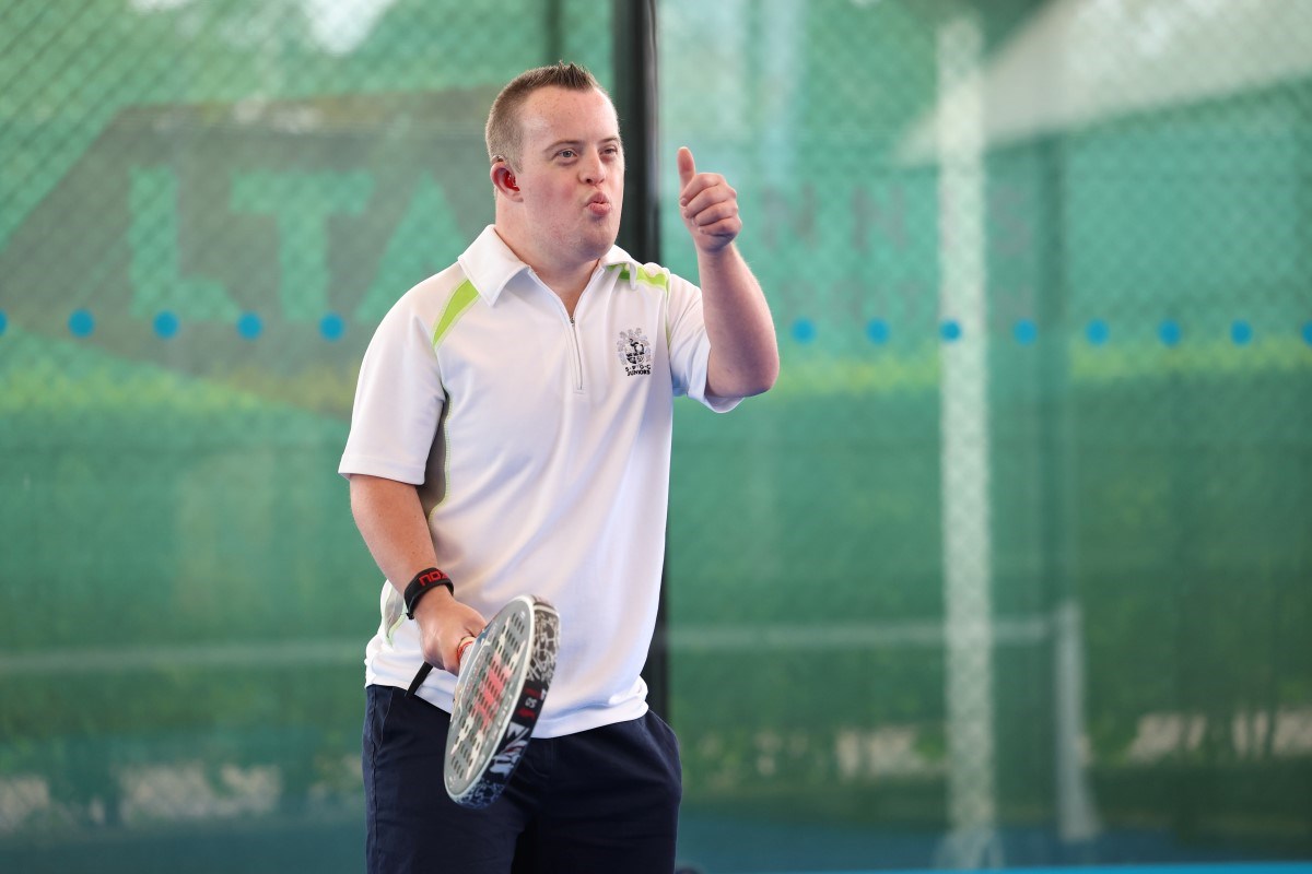 James giving a thumbs up on the padel court