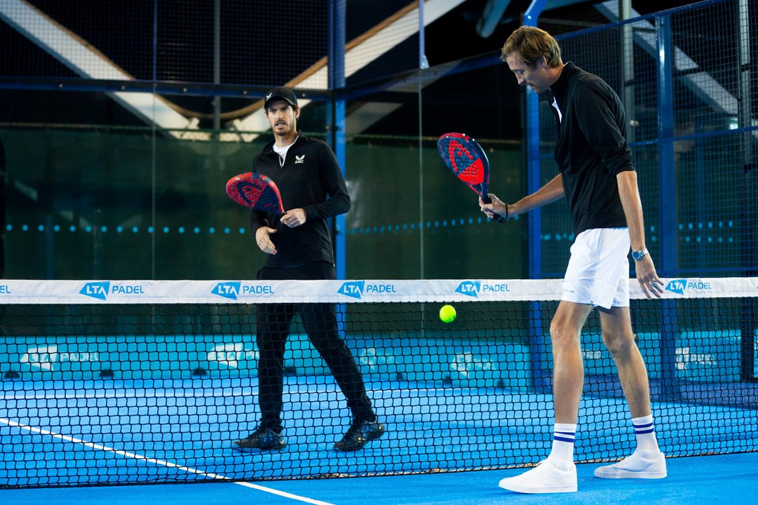 Andy Murray and Peter Crouch on the padel court