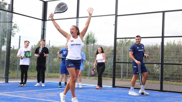British padel players at the LTA padel experience at the British Grand Prix
