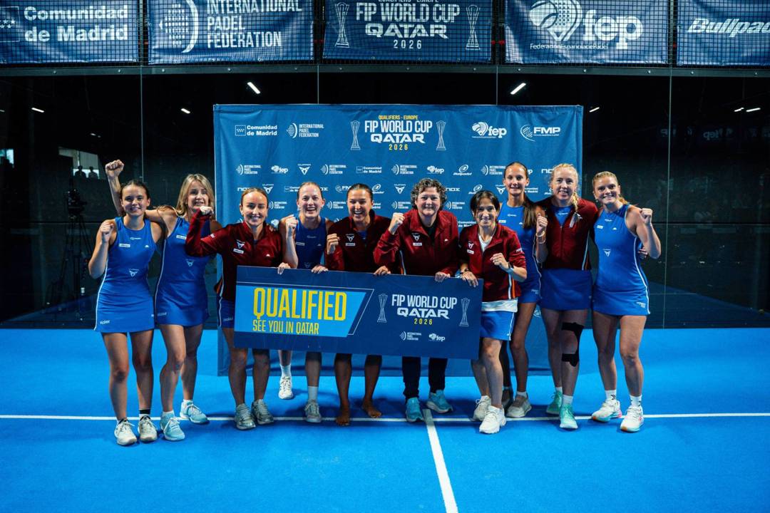 Great Britain's women's padel team celebrate qualifying for the FIP World Cup 2026