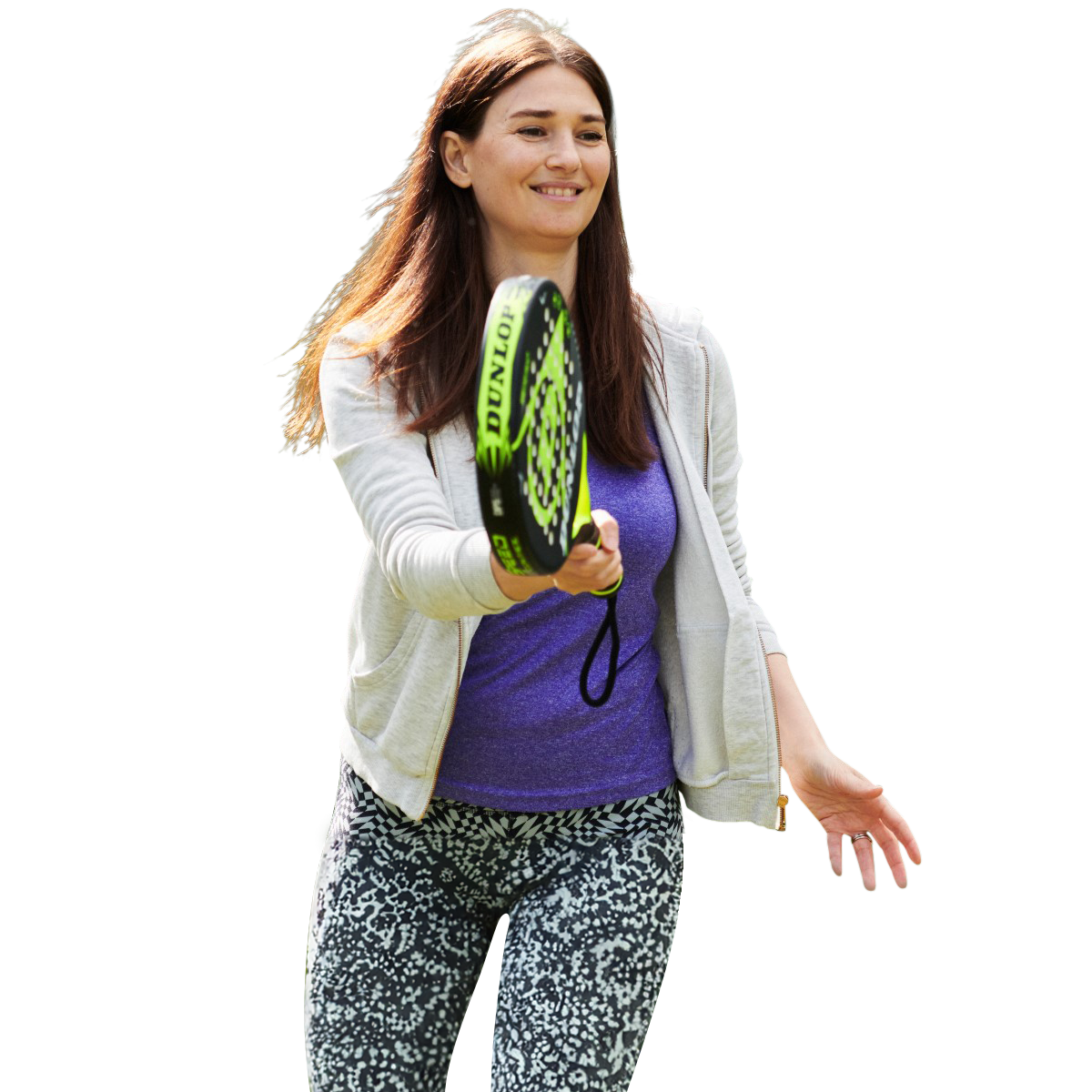 Woman playing padel, about to hit the ball with her racket